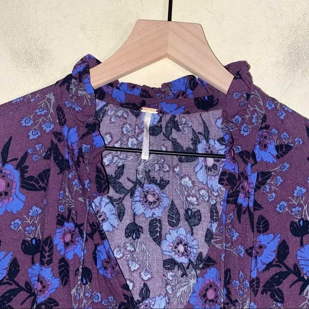 FREE PEOPLE oversize floral bell boho flowy sleeve button up blouse S